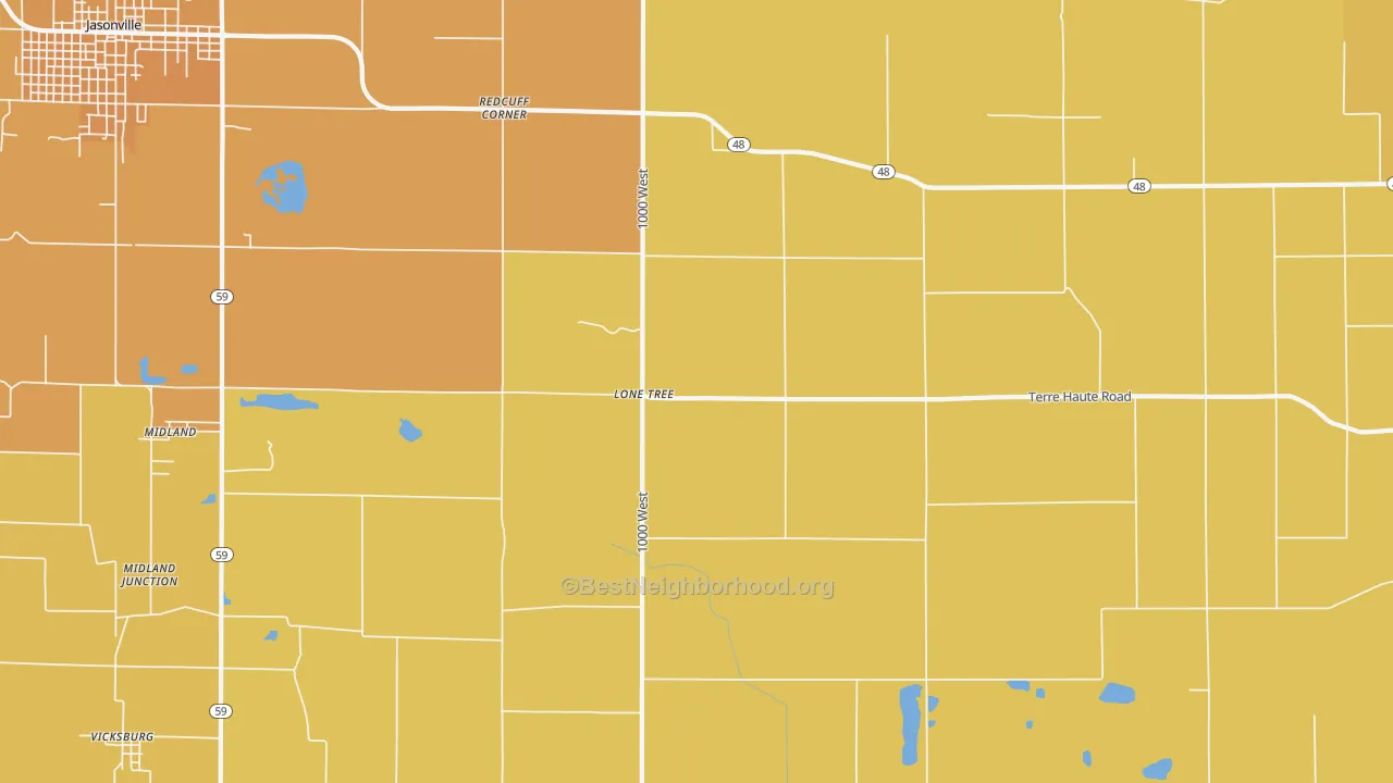 Map of the best neighborhoods in the Lonetree area, with better matches in green and worse matches in red