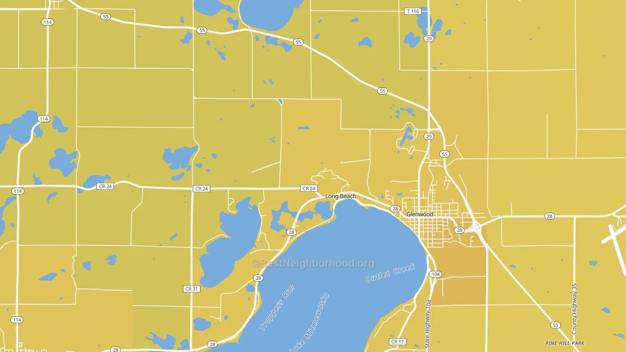 Map of the best neighborhoods in the Long Beach area, with better matches in green and worse matches in red