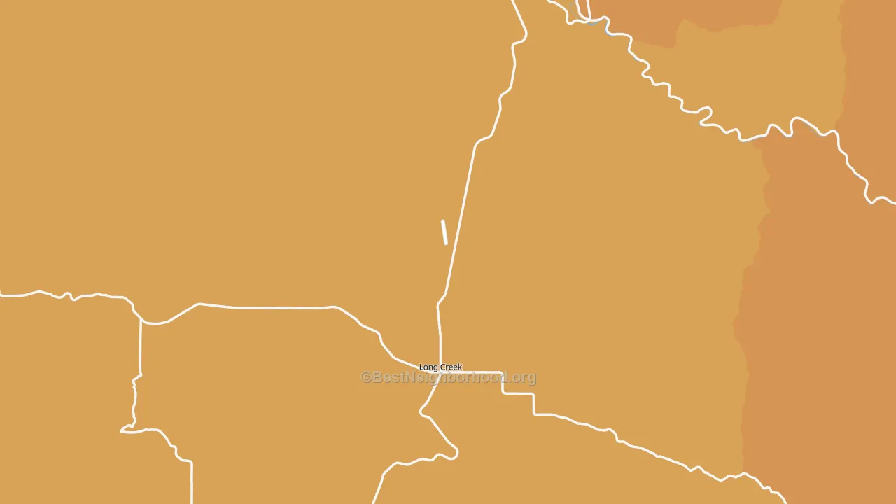 Map of the best neighborhoods in the Long Creek area, with better matches in green and worse matches in red
