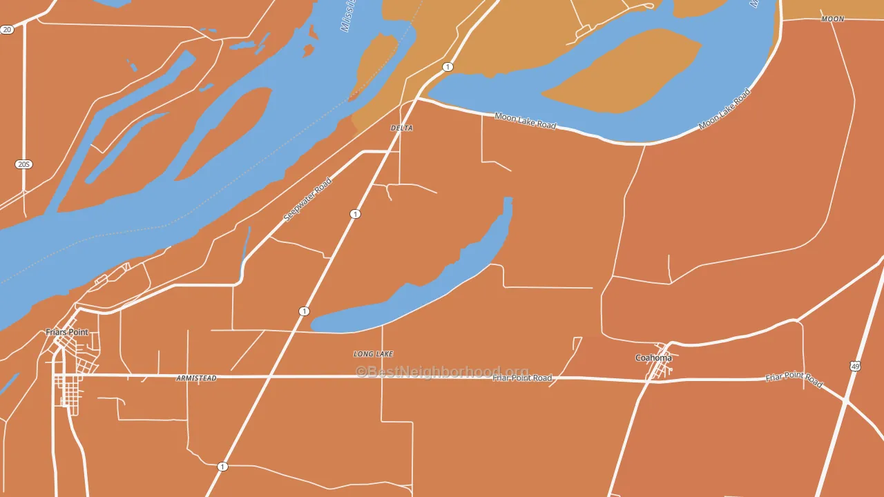 Map of the best neighborhoods in the Long Lake area, with better matches in green and worse matches in red