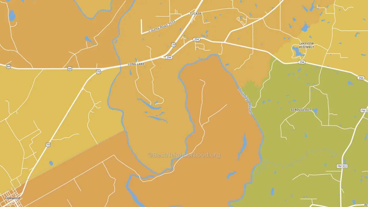 Map of the best neighborhoods in the Long Lake area, with better matches in green and worse matches in red