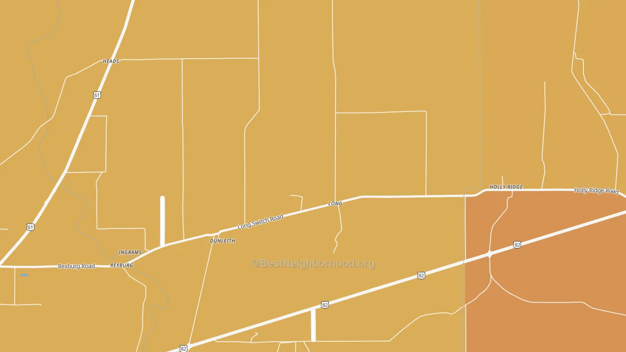 Map of the best neighborhoods in the Long area, with better matches in green and worse matches in red