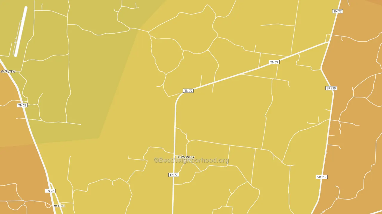 Map of the best neighborhoods in the Long Rock area, with better matches in green and worse matches in red