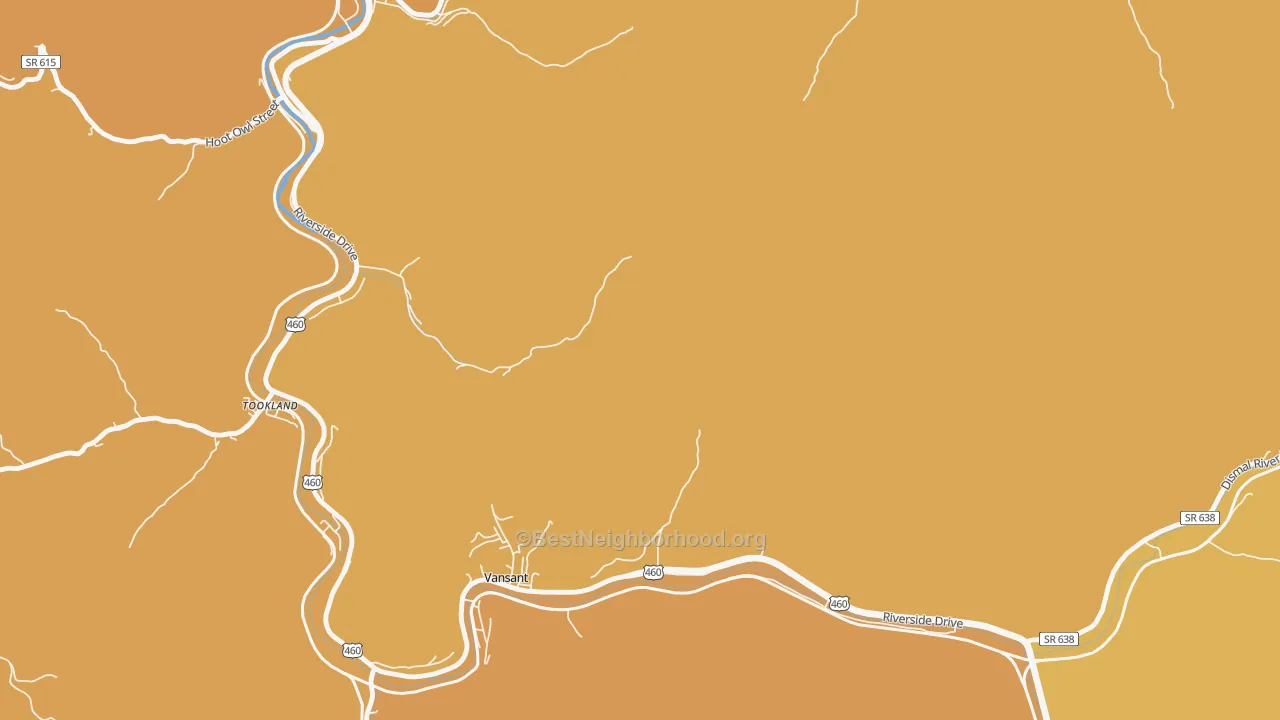 Map of the best neighborhoods in the Longbottom area, with better matches in green and worse matches in red
