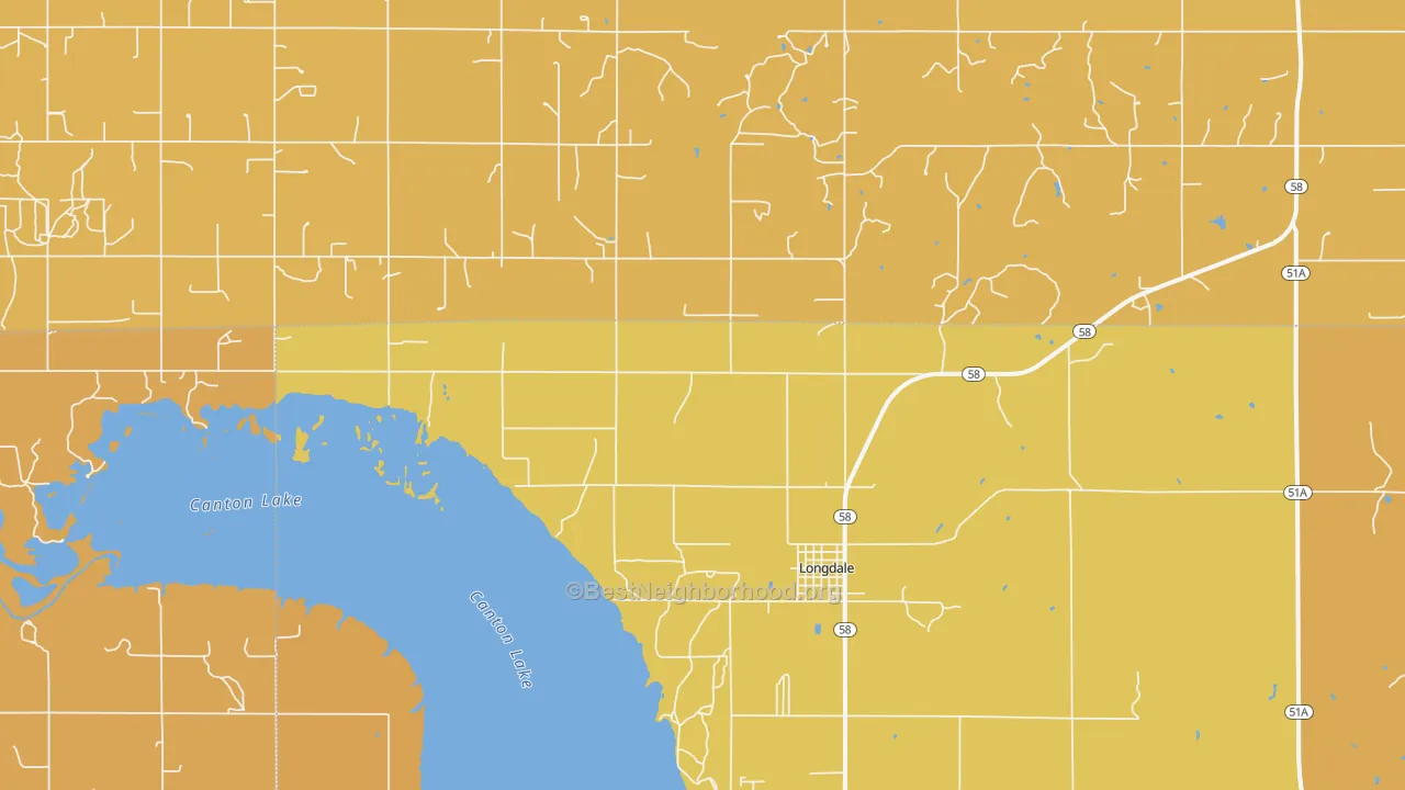 Map of the best neighborhoods in the Longdale area, with better matches in green and worse matches in red