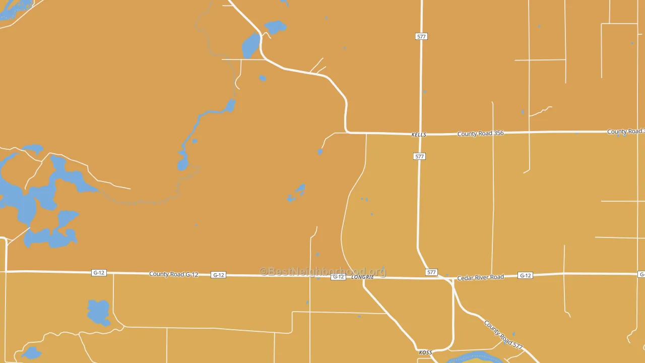 Map of the best neighborhoods in the Longrie area, with better matches in green and worse matches in red