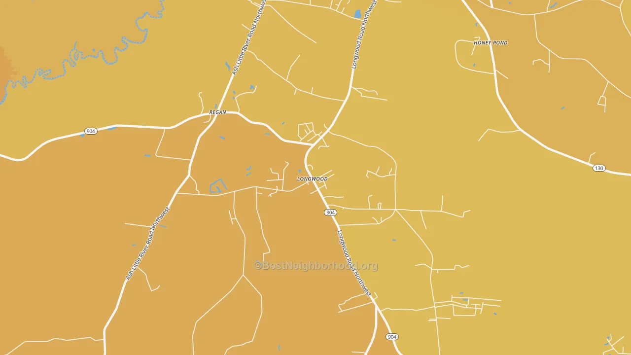 Map of the best neighborhoods in the Longwood area, with better matches in green and worse matches in red