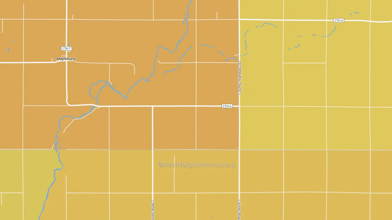 Map of the best neighborhoods in the Longwood area, with better matches in green and worse matches in red