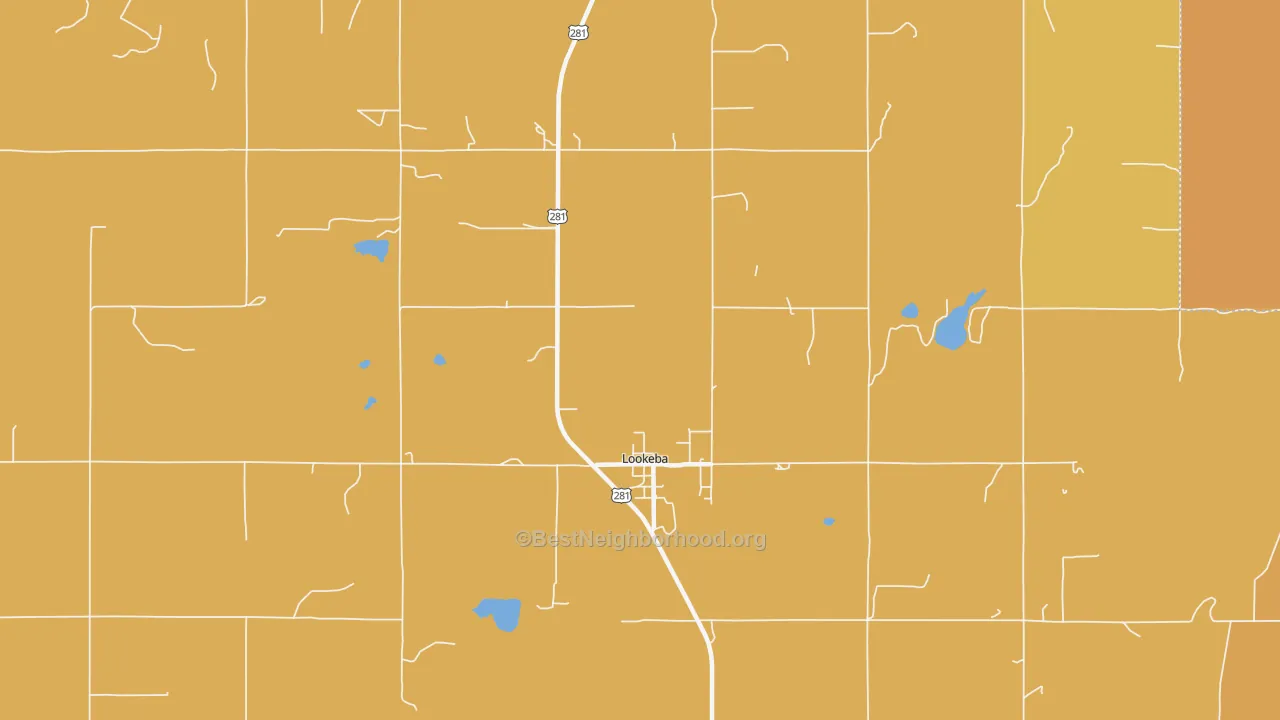 Map of the best neighborhoods in the Lookeba area, with better matches in green and worse matches in red
