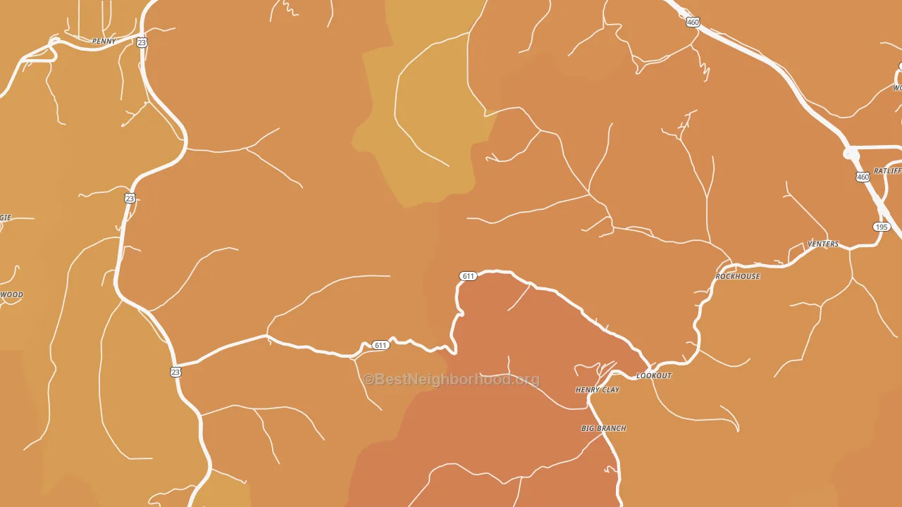 Map of the best neighborhoods in the Lookout area, with better matches in green and worse matches in red