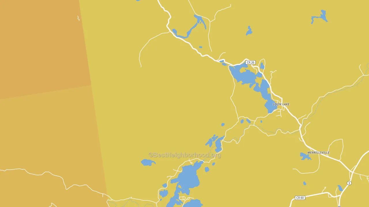 Map of the best neighborhoods in the Loon Lake area, with better matches in green and worse matches in red