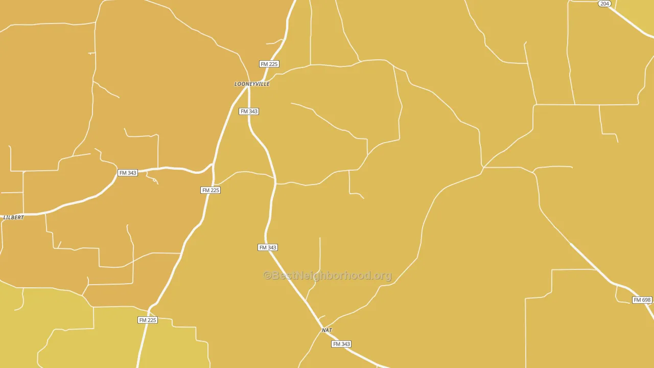 Map of the best neighborhoods in the Looneyville area, with better matches in green and worse matches in red