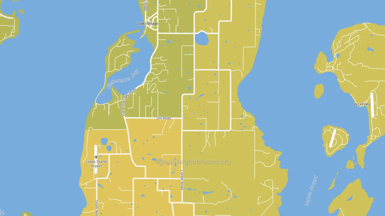 Map of the best neighborhoods in the Lopez area, with better matches in green and worse matches in red