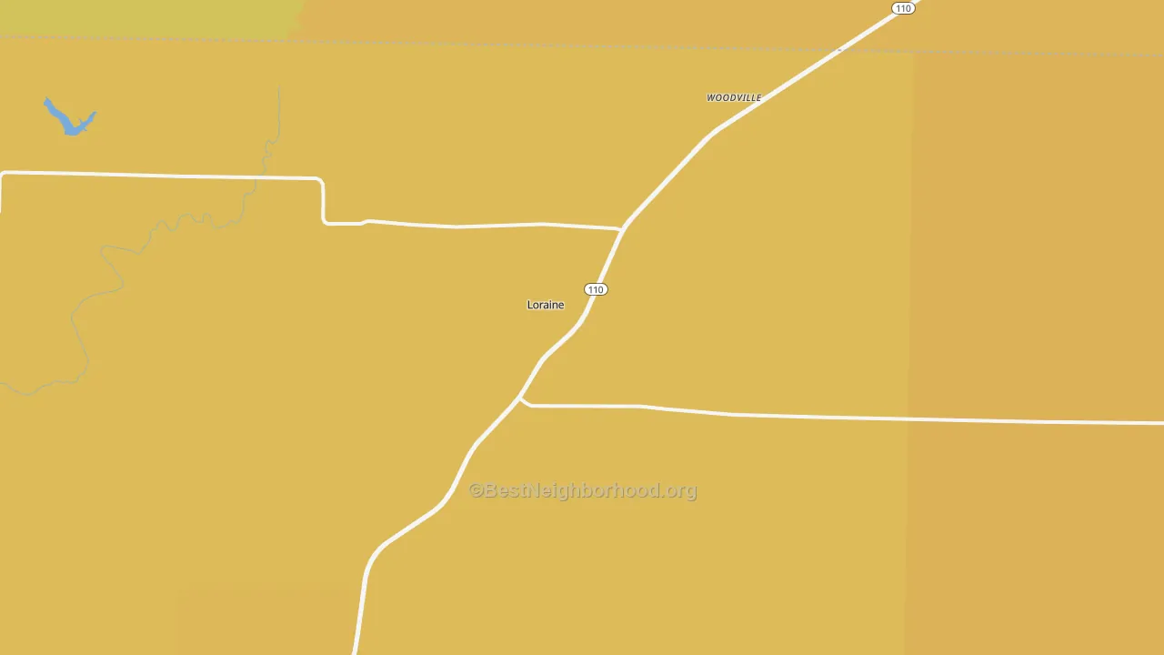 Map of the best neighborhoods in the Loraine area, with better matches in green and worse matches in red