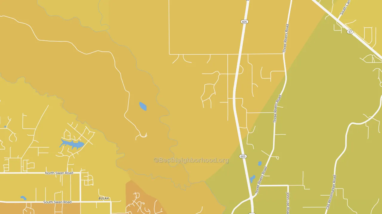 Map of the best neighborhoods in the Loraine area, with better matches in green and worse matches in red