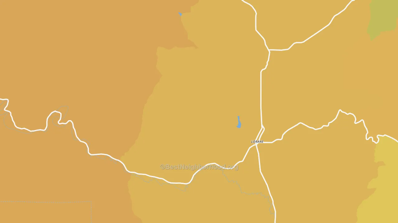 Map of the best neighborhoods in the Lorane area, with better matches in green and worse matches in red