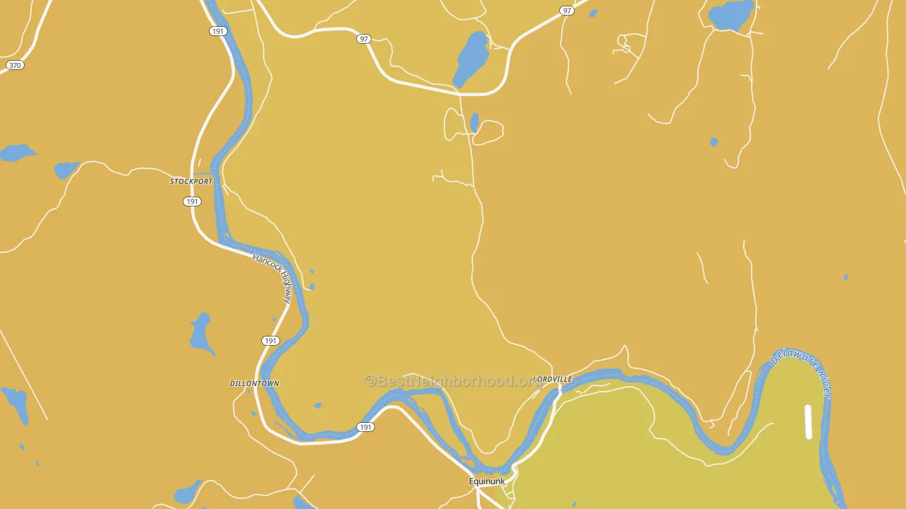 Map of the best neighborhoods in the Lordville area, with better matches in green and worse matches in red