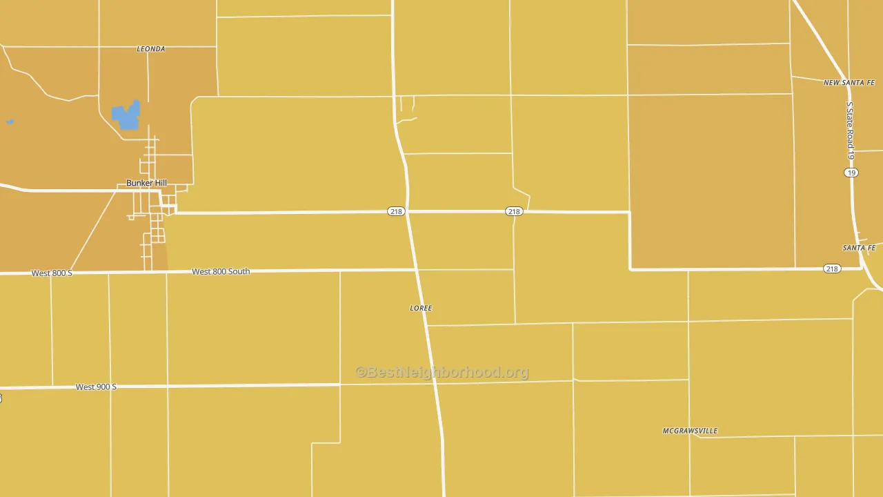 Map of the best neighborhoods in the Loree area, with better matches in green and worse matches in red