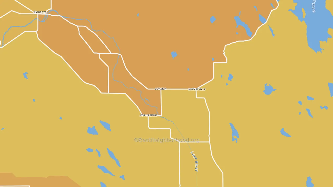 Map of the best neighborhoods in the Lorella area, with better matches in green and worse matches in red