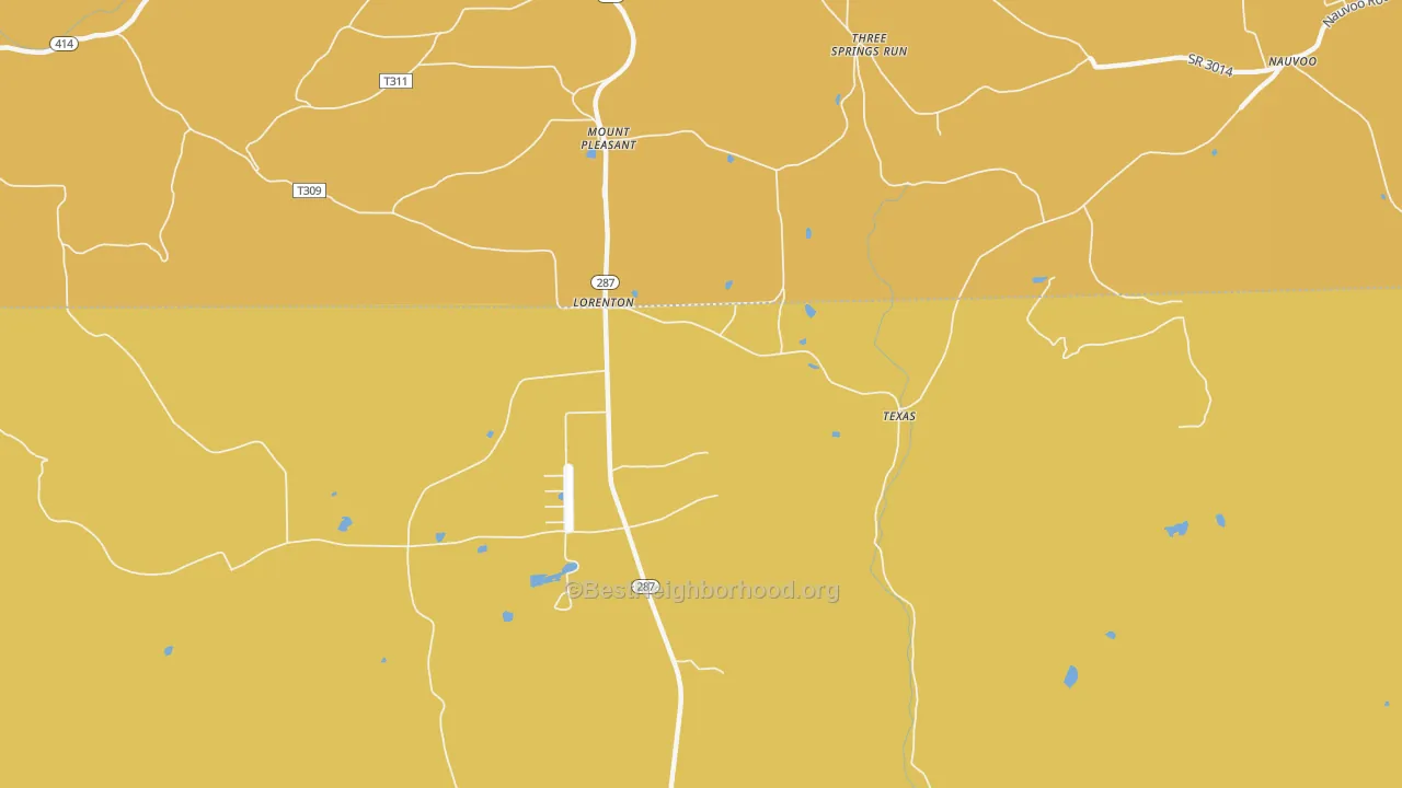Map of the best neighborhoods in the Lorenton area, with better matches in green and worse matches in red