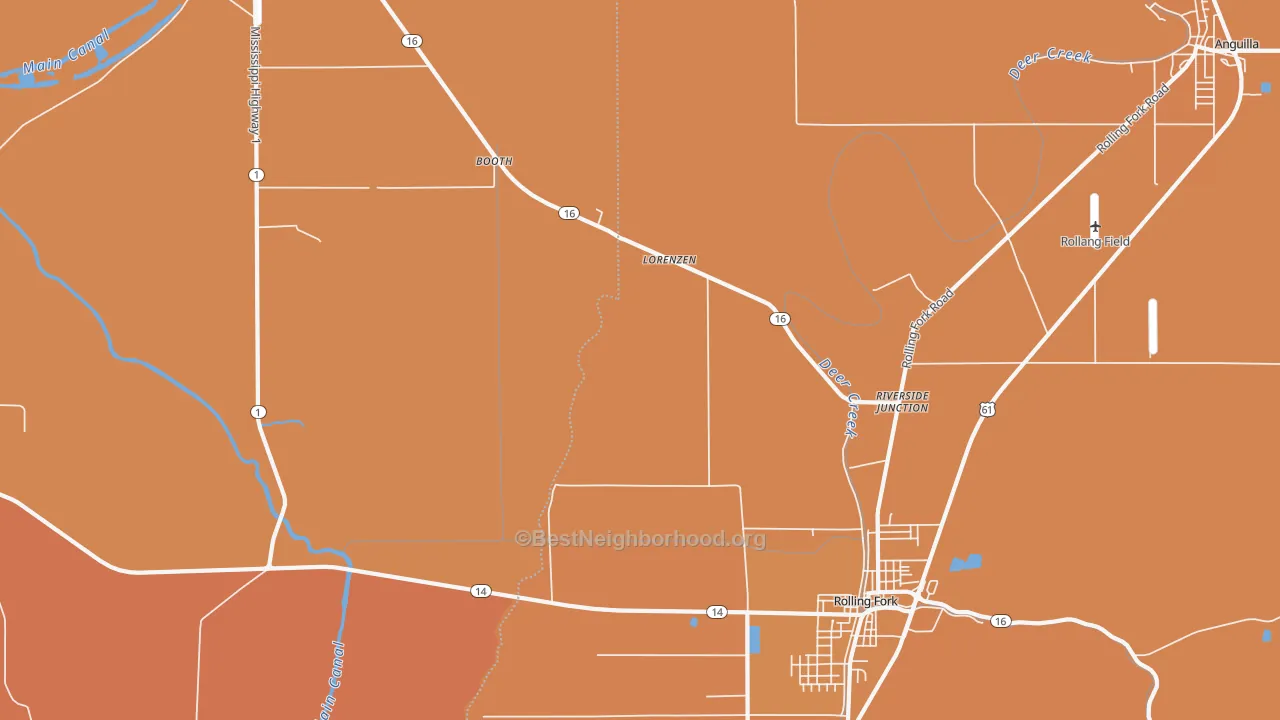 Map of the best neighborhoods in the Lorenzen area, with better matches in green and worse matches in red