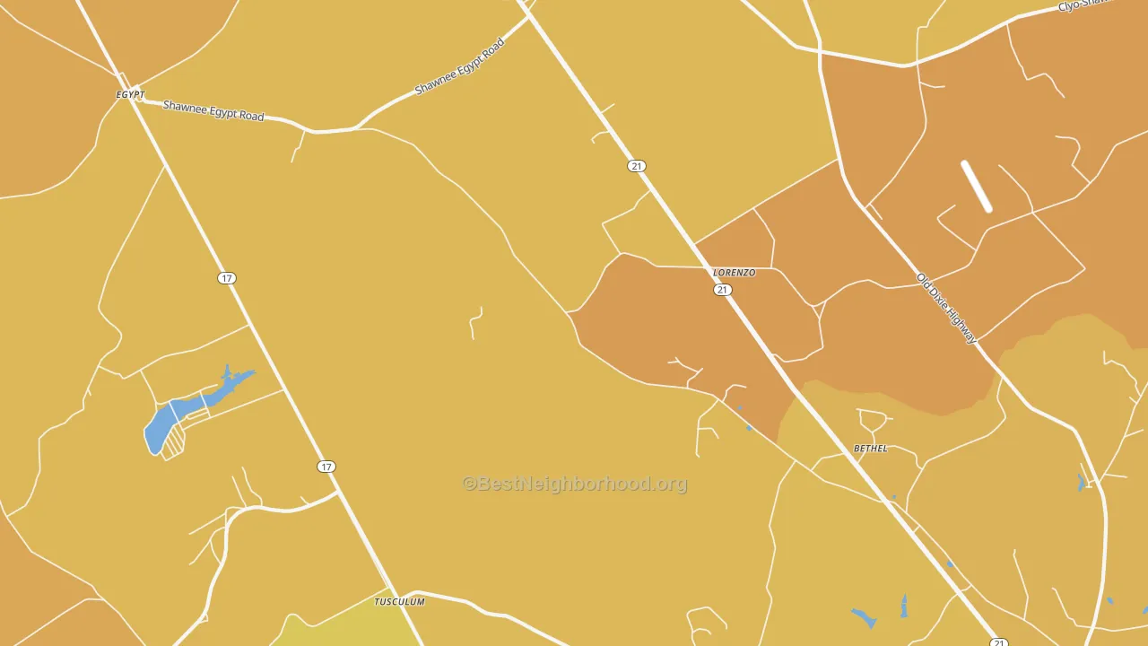 Map of the best neighborhoods in the Lorenzo area, with better matches in green and worse matches in red