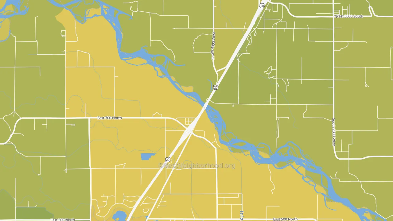 Map of the best neighborhoods in the Lorenzo area, with better matches in green and worse matches in red
