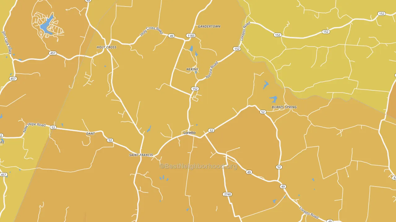 Map of the best neighborhoods in the Loretto area, with better matches in green and worse matches in red