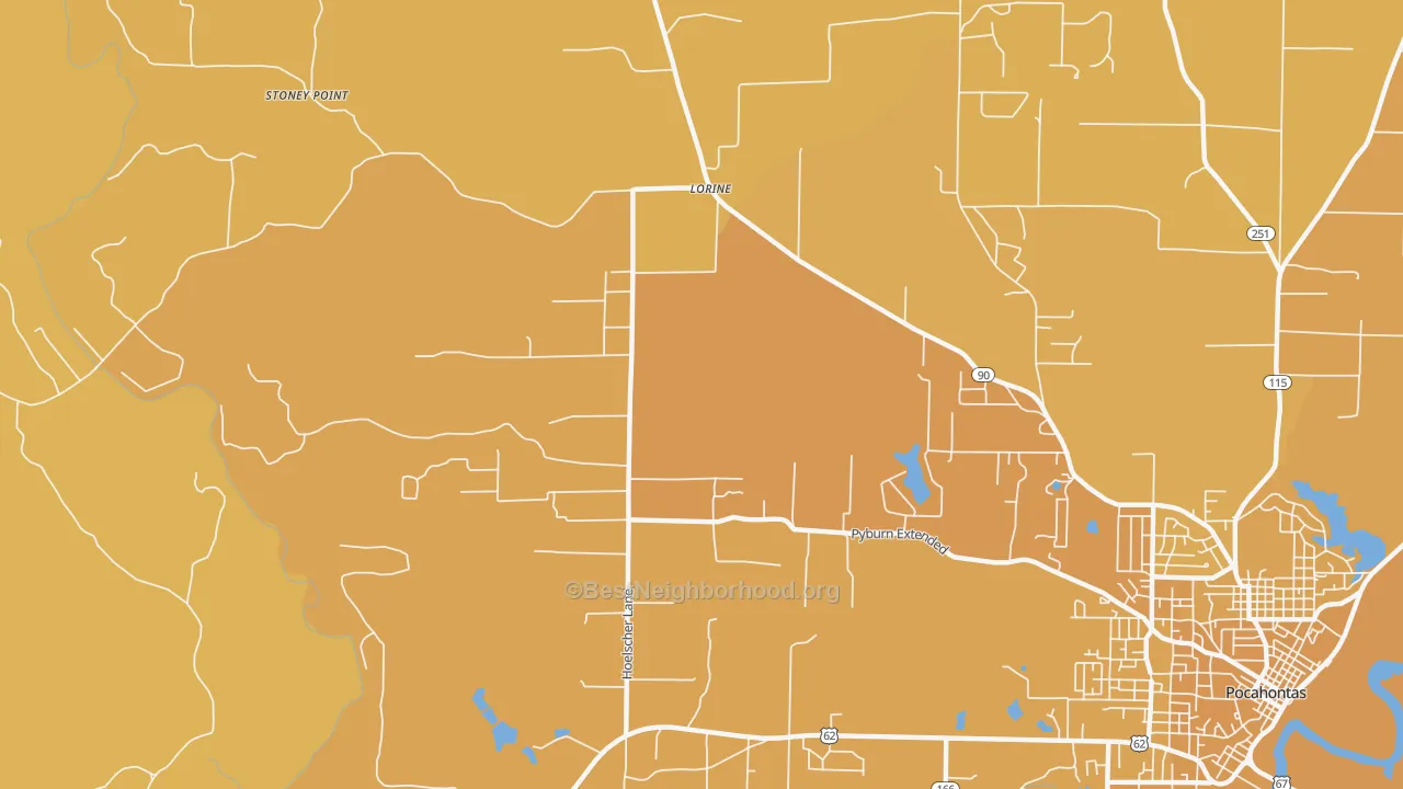 Map of the best neighborhoods in the Lorine area, with better matches in green and worse matches in red
