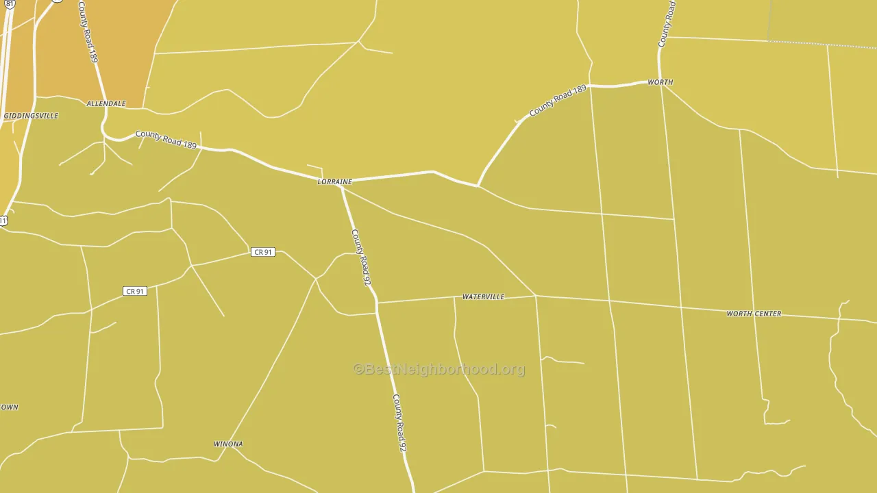Map of the best neighborhoods in the Lorraine area, with better matches in green and worse matches in red