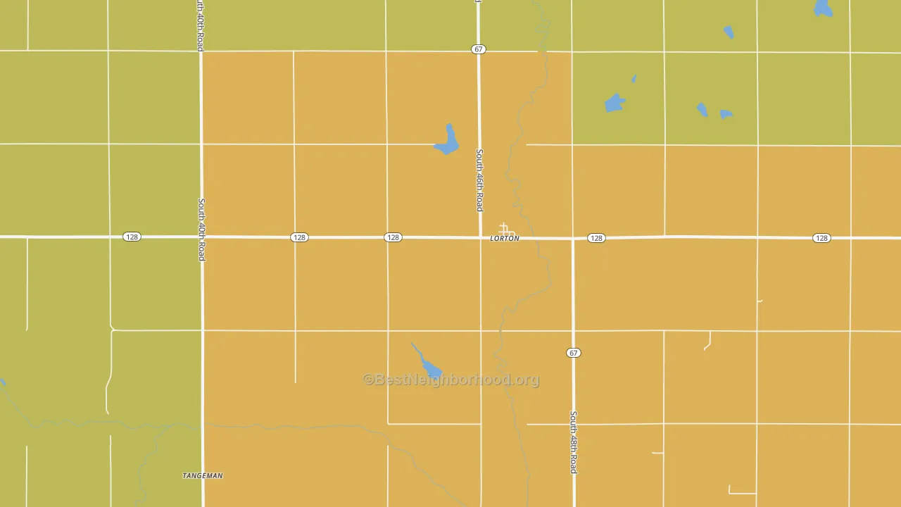 Map of the best neighborhoods in the Lorton area, with better matches in green and worse matches in red