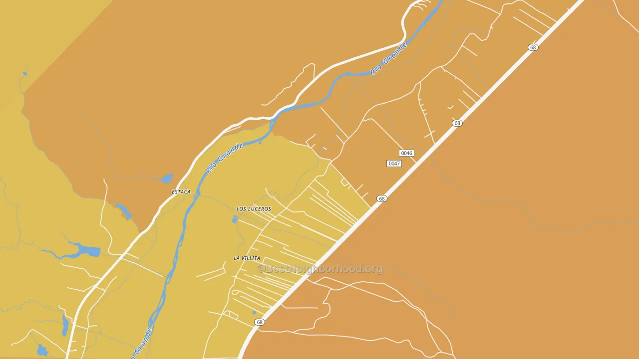 Map of the best neighborhoods in the Los Luceros area, with better matches in green and worse matches in red