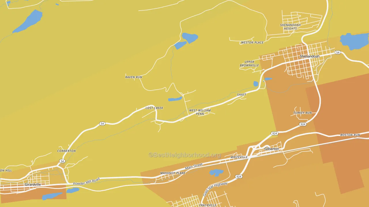 Map of the best neighborhoods in the Lost Creek area, with better matches in green and worse matches in red