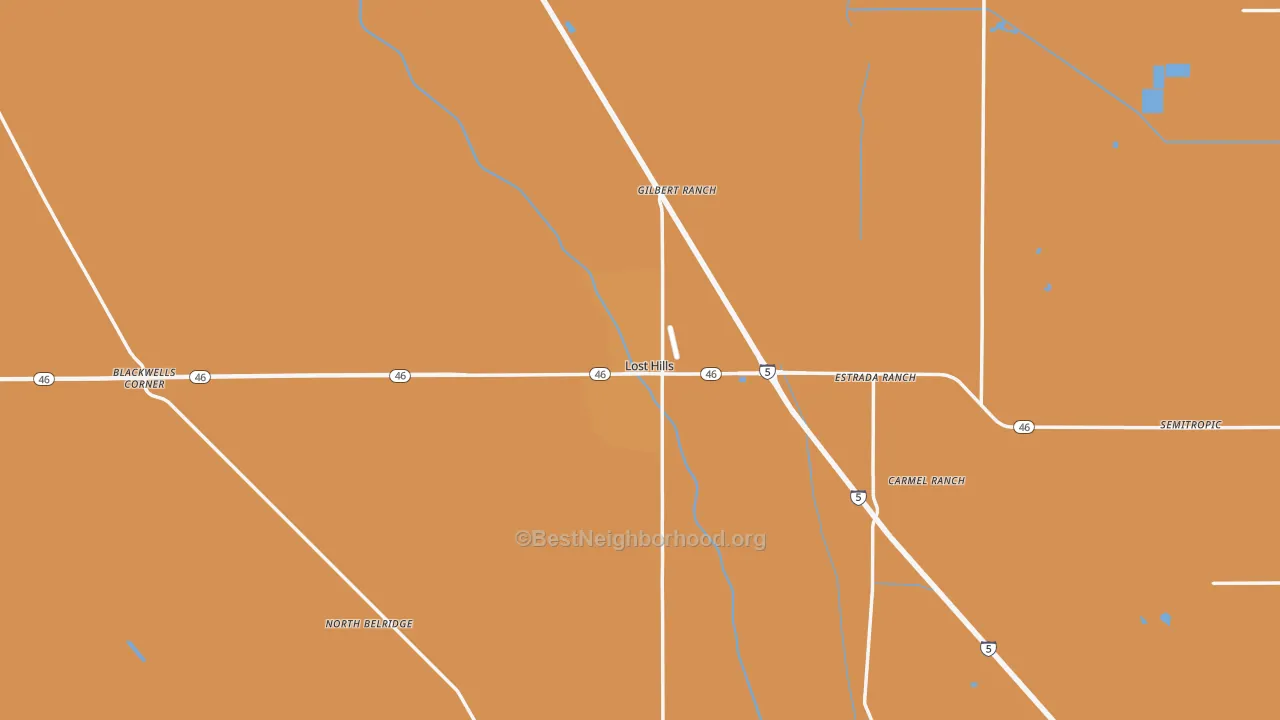Map of the best neighborhoods in the Lost Hills area, with better matches in green and worse matches in red