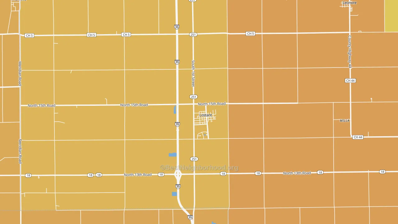 Map of the best neighborhoods in the Lostant area, with better matches in green and worse matches in red