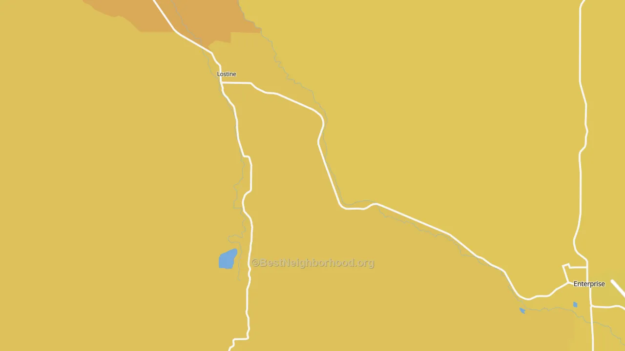 Map of the best neighborhoods in the Lostine area, with better matches in green and worse matches in red