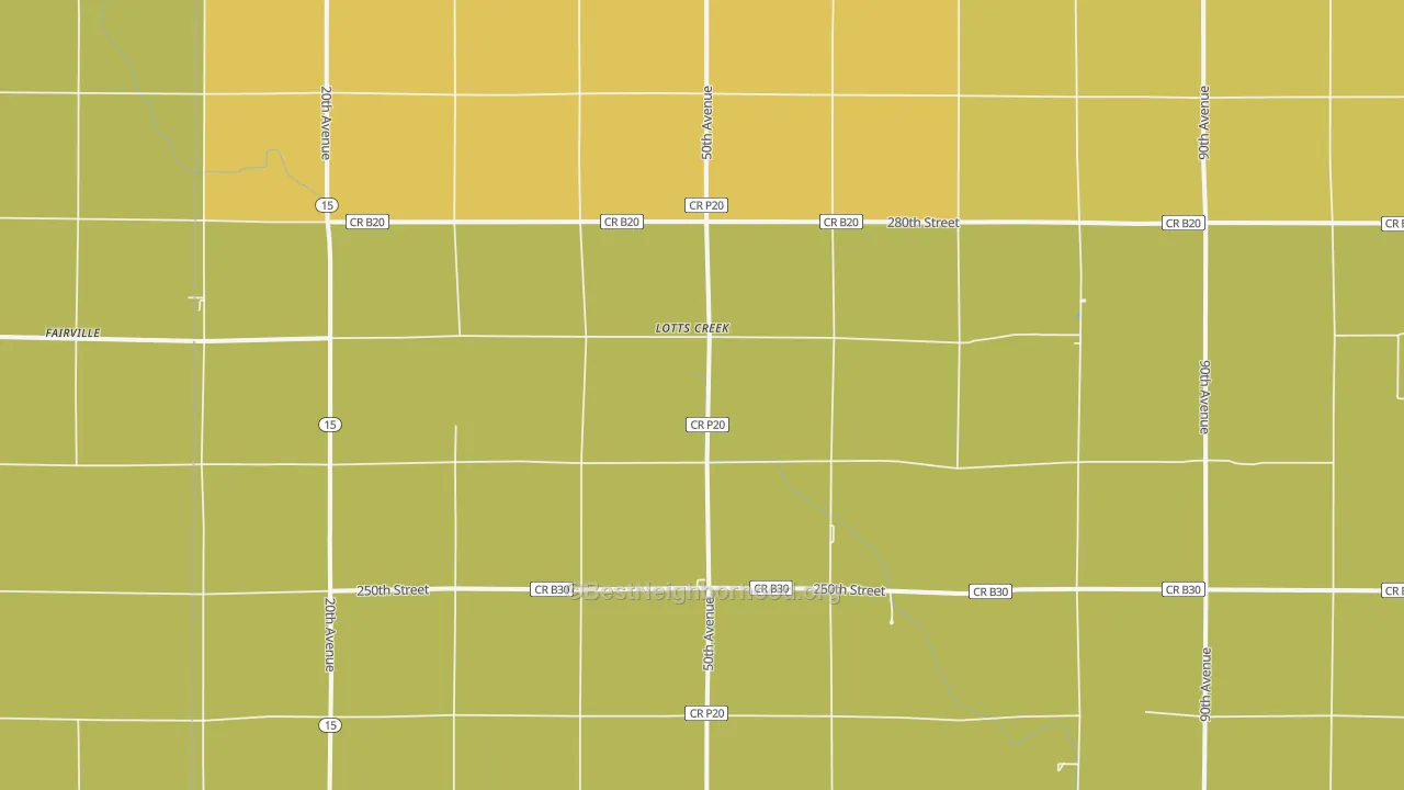Map of the best neighborhoods in the Lotts Creek area, with better matches in green and worse matches in red