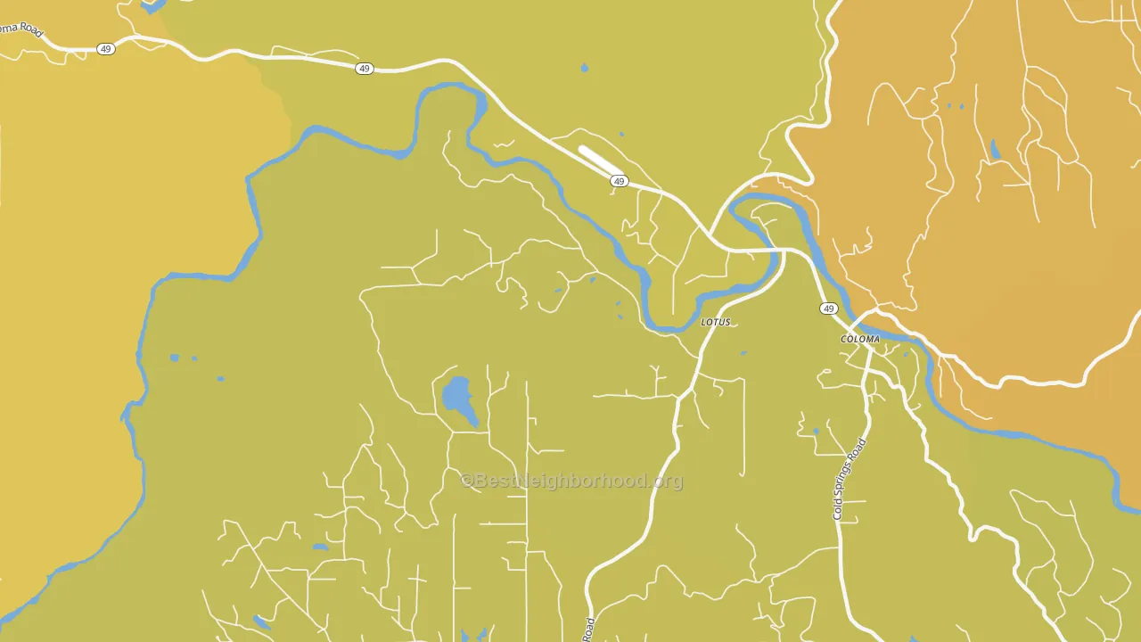 Map of the best neighborhoods in the Lotus area, with better matches in green and worse matches in red