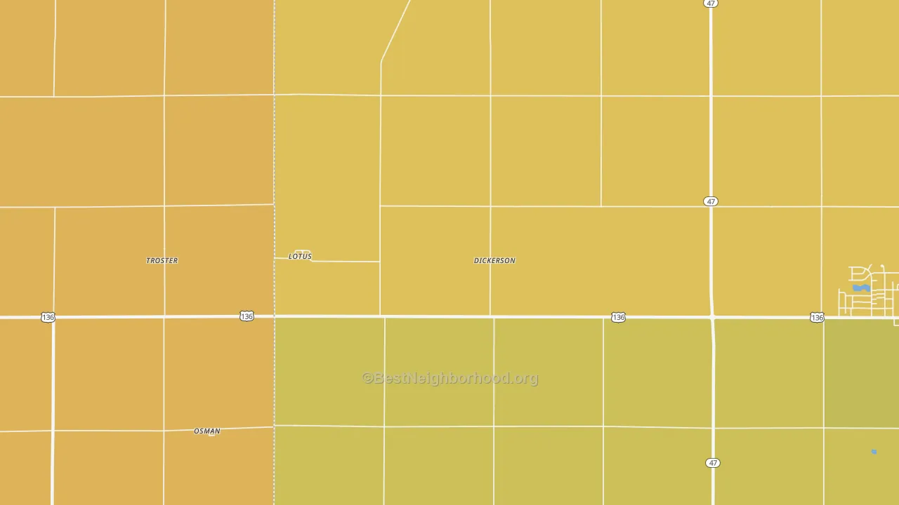 Map of the best neighborhoods in the Lotus area, with better matches in green and worse matches in red