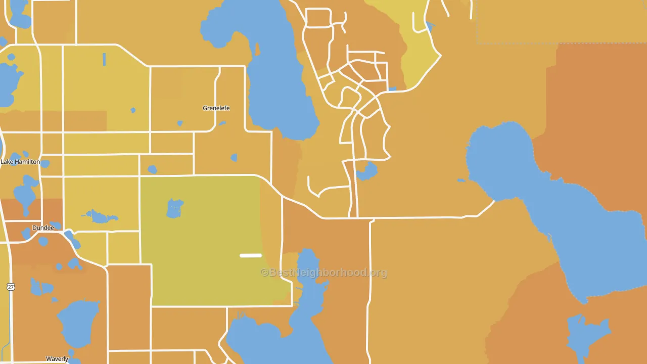 Map of the best neighborhoods in the Loughman area, with better matches in green and worse matches in red