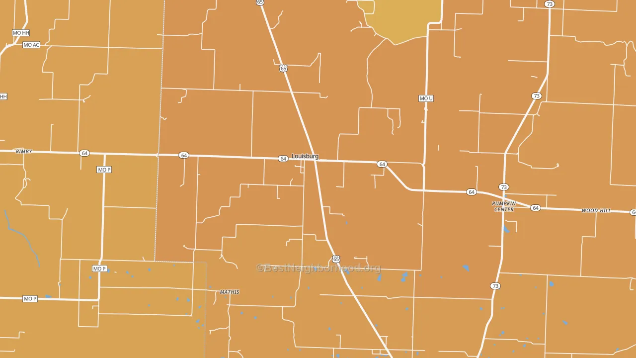 Map of the best neighborhoods in the Louisburg area, with better matches in green and worse matches in red