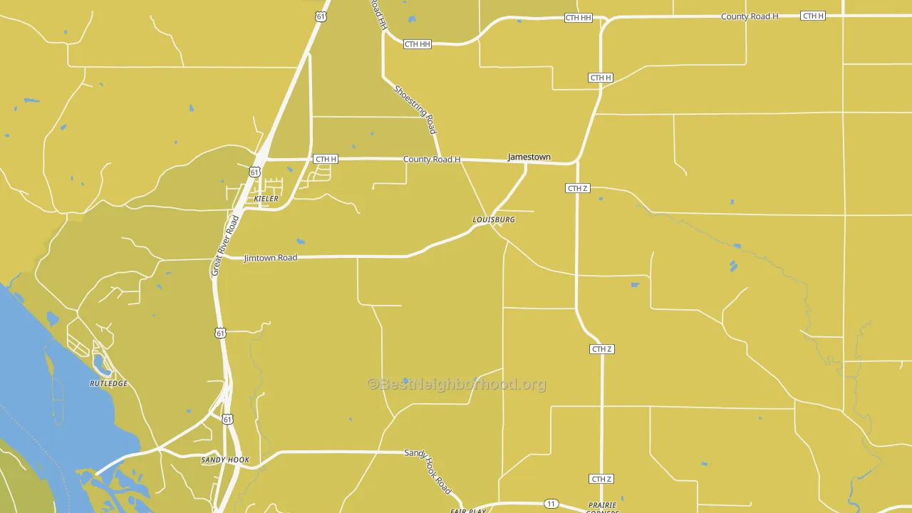 Map of the best neighborhoods in the Louisburg area, with better matches in green and worse matches in red