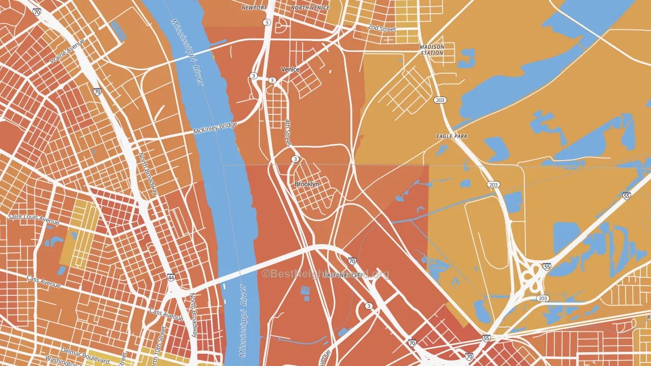 Map of the best neighborhoods in the Lovejoy area, with better matches in green and worse matches in red