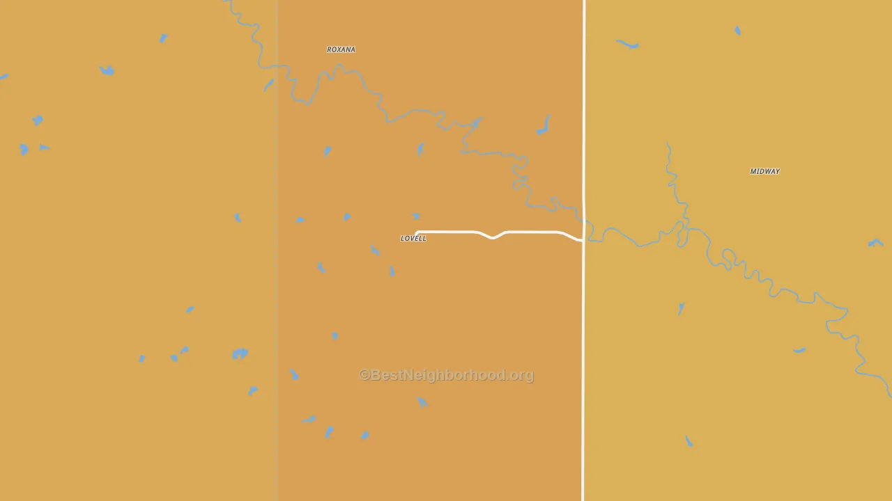 Map of the best neighborhoods in the Lovell area, with better matches in green and worse matches in red
