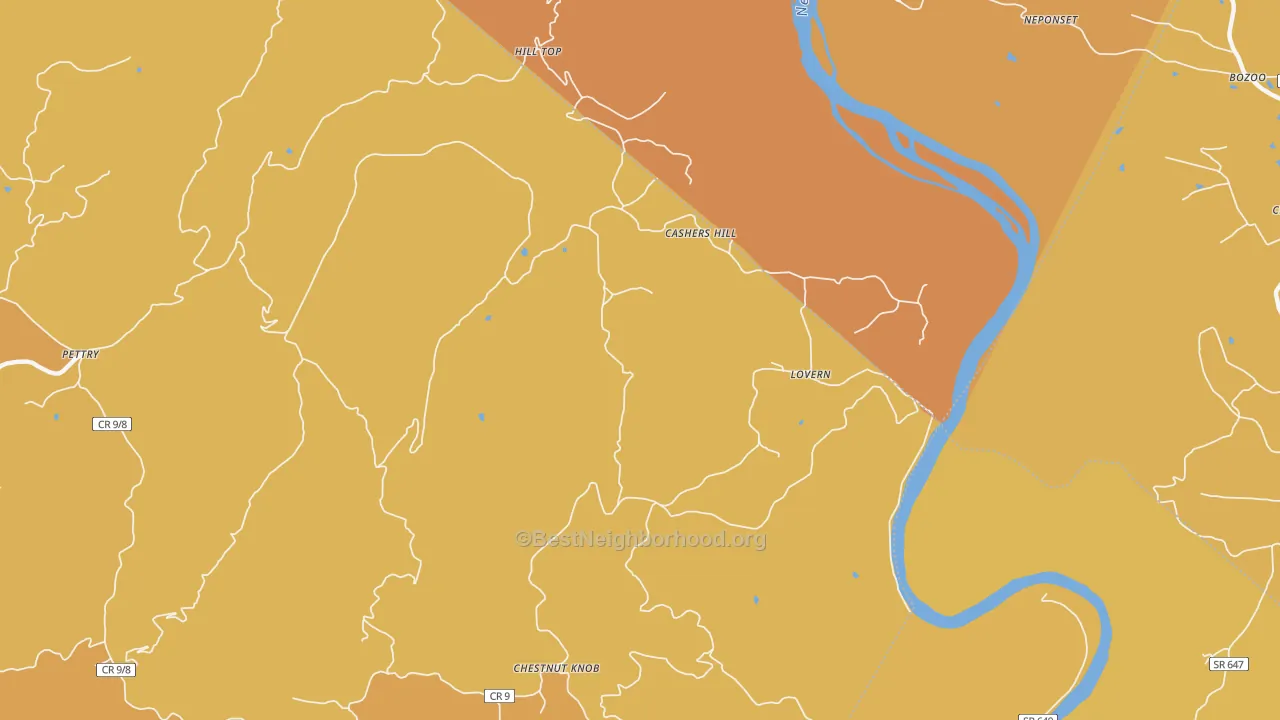 Map of the best neighborhoods in the Lovern area, with better matches in green and worse matches in red
