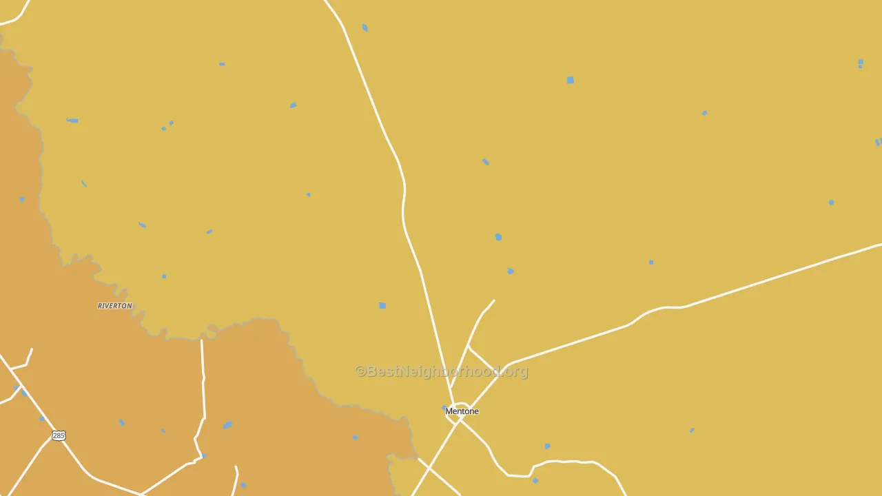 Map of the best neighborhoods in the Loving County area, with better matches in green and worse matches in red