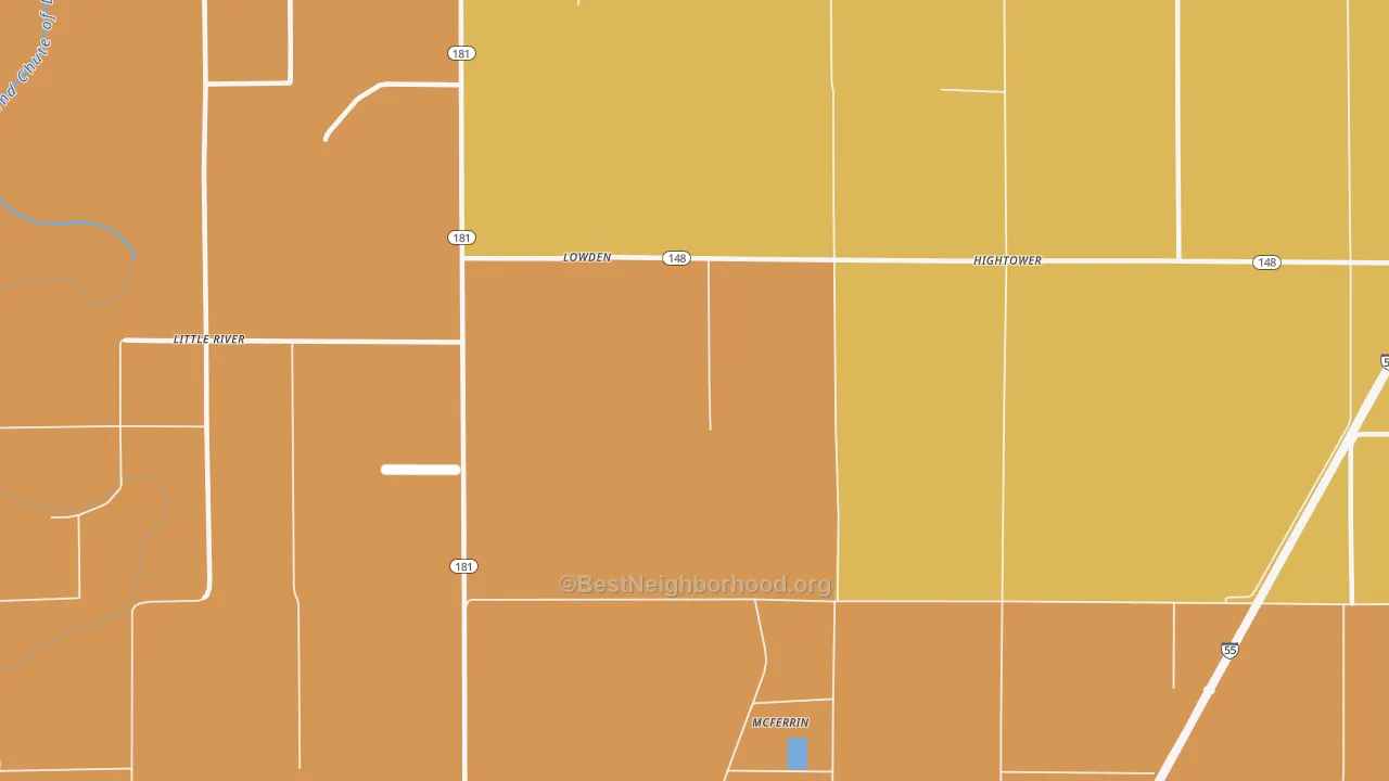 Map of the best neighborhoods in the Lowden area, with better matches in green and worse matches in red