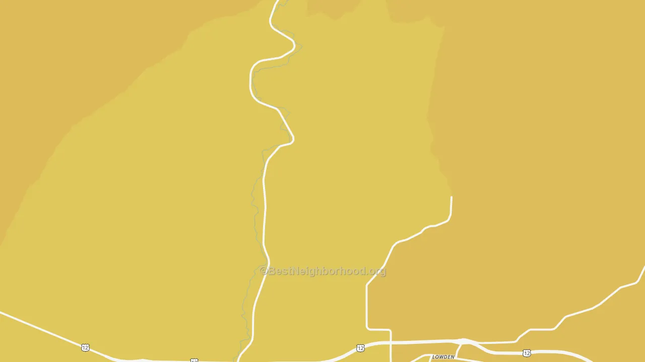 Map of the best neighborhoods in the Lowden area, with better matches in green and worse matches in red