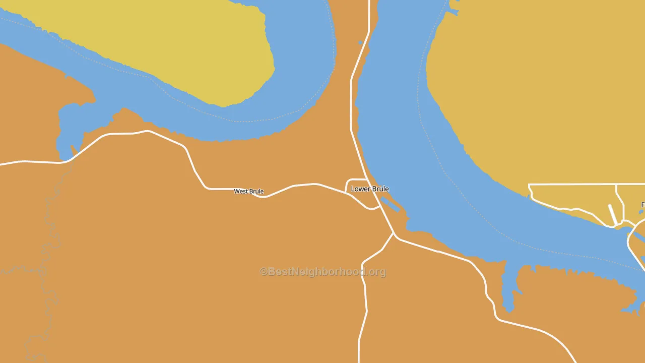 Map of the best neighborhoods in the Lower Brule area, with better matches in green and worse matches in red