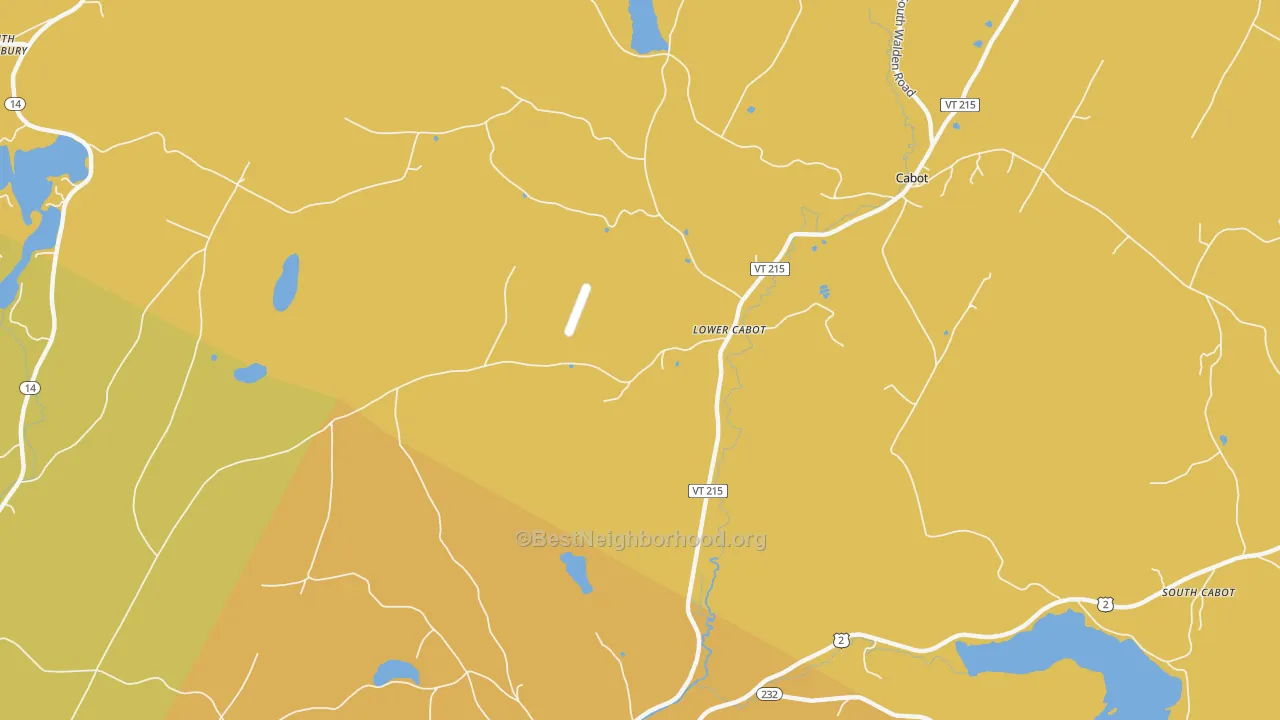 Map of the best neighborhoods in the Lower Cabot area, with better matches in green and worse matches in red